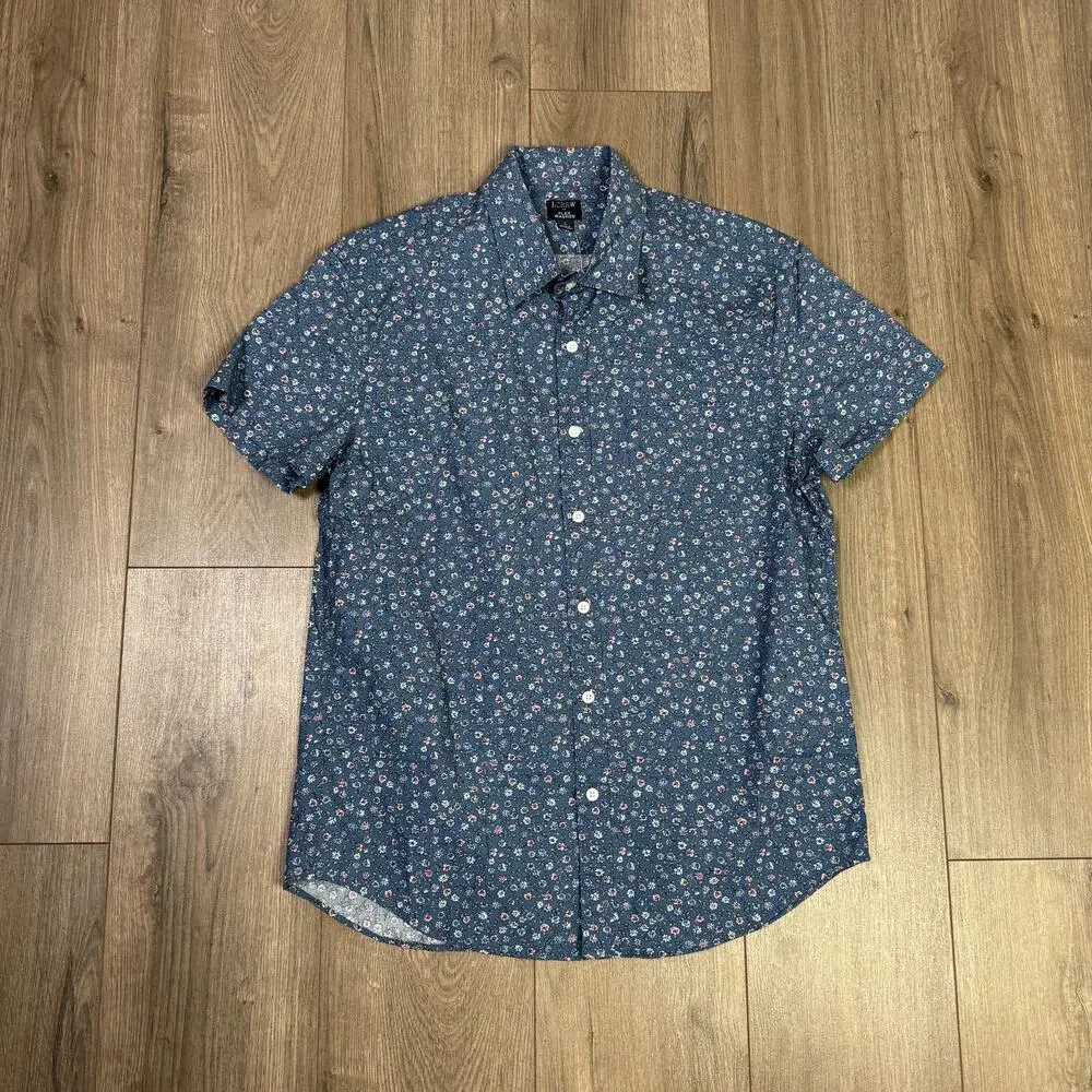 J.Crew Short Sleeve Printed Flex Wash Casual Shirt Men L Blue Floral Button Up